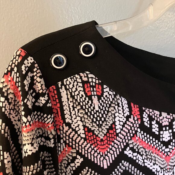Alfred Dunner Womens Petite Aztec Design Blouse Black/Pink/White Size PM - Picture 4 of 6